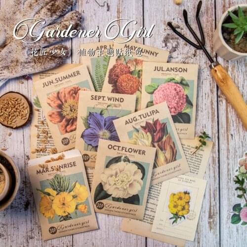 30pcs/bag Vintage Gardener Girl Series Paper Sticker Package DIY Diary Journal Decoration Sticker Album Scrapbooking