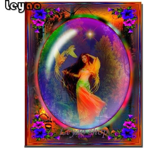 DIY Diamond Embroidery Colorful Fairy Tail Phoenix Girl Diamond Painting Cross Stitch square Drill Mosaic Home Decoration