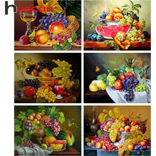 Huacan Diamond Painting With Square Rhinestones Fruit Full Diamond Embroidery Mosaic Landscape Handicraft Creative Hobbies