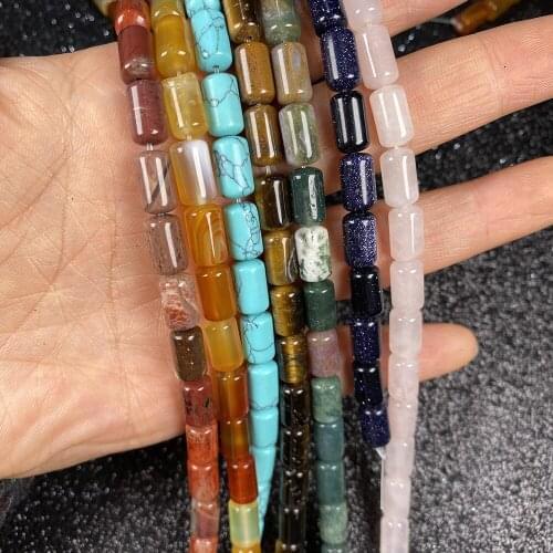 40pcs Natural Stone Beads Cylindrical for Jewelry Making Necklace Bracelet Earrings 6x10mm Length 40cm