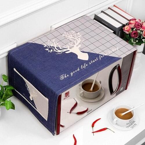 Nordic Geometric Deer Cotton and Linen Microwave Oven Cover with Storage Bag Dust Cover Anti Oil