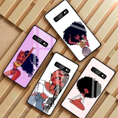 For Samsung Galaxy A6 A6S A8 A8S J6 J8 2018 S8 S9 S10 PLUS NOTE 8 9 Afro Black Girl Magic Melanin Tempered Glass Phone Case
