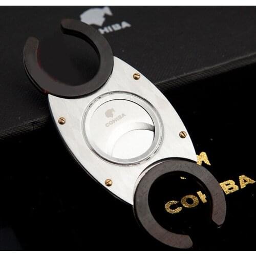 COHIBA Double Blades Stainless Steel Wood Sharp Cigar Cutter Knife Pocket Gadget Zigarre Cuban Smoking Accessories Tool 355TC