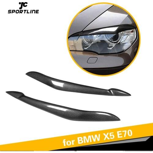 For BMW X5 E70 2008 - 2013 Factory Carbon Fiber Front Head Lamps Headlight Cover Eyelid Light Eyebrows