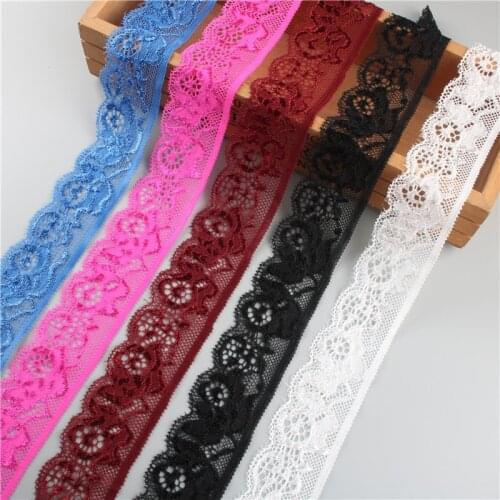 3cm Width Elastic Lace Ribbon African Lace Fabric Elasticity Lace Trim Embroidered for Sewing Clothing Underwear Accessories