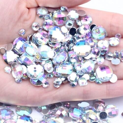 Acrylic Craft DIY Gems Flatback Earth Facets White AB Acrylic Rhinestone Strass High Shine Nail Art Decorations