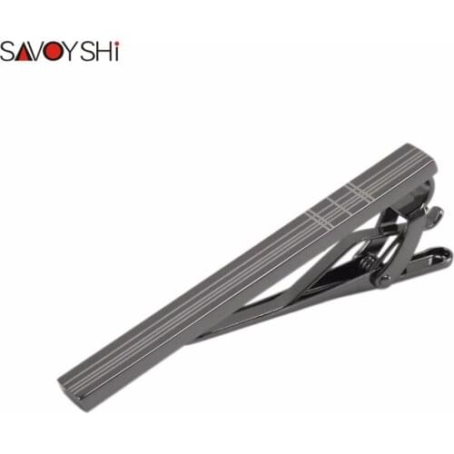 SAVOYSHI Classic Black Metal Tie Clip Pin Clasp For Mens Accessories High Quality Laser Stripe Tie Clips Gift Brand Men Jewelry