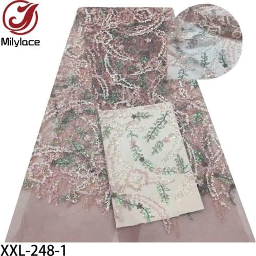 Latest Sequins Embroidered French Tulle Lace 2020 Afican Sequins Nigerian Lace Fabric for Dress XXL-248