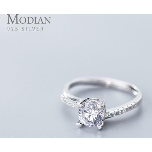 Modian Classic Sparking AAA Zircon Wedding Engagement Ring for Women Pure 925 Sterling Silver Adjustable Size Ring Fine Jewelry