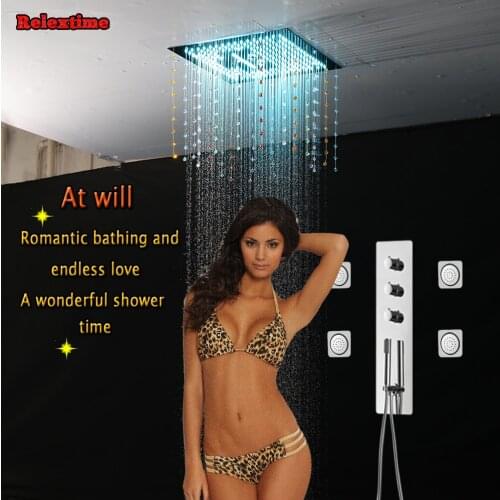 Wall Mounted Bathroom Concealed Shower System Set Bathtub Shower Mixer Faucet Crystal Quartz LED Ceiling Waterfall Shower Head