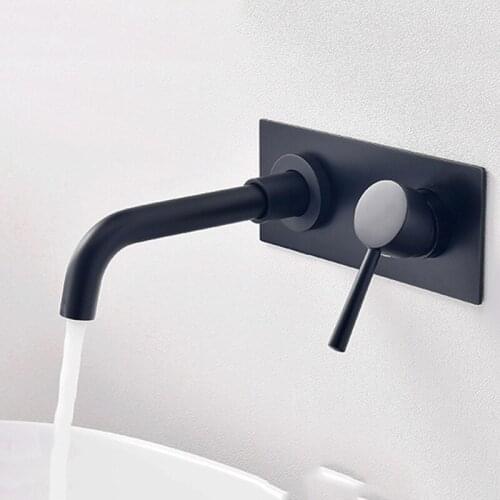 Yi Yu Dark Load Wall Type Full Copper Basin Faucet Black Restroom Wash Hands Platform Hot And Cold Water Tap