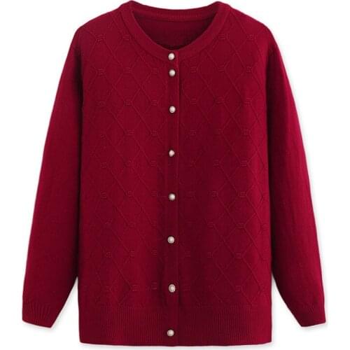 Single-breasted Womens Sweaters Middle-aged And Elderly Spring Autumn Solid Knit Cardigan Casual Loose Long-sleeved Coat Tops