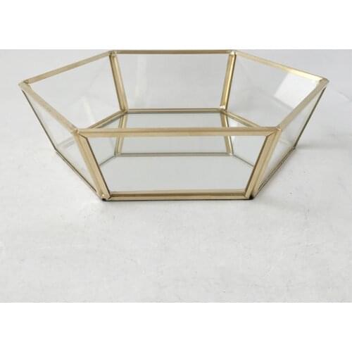 Geometric Clear Glass Jewelry Display Tray Makeup Organizer Succulent Plants Planter Copper Wedding Favors
