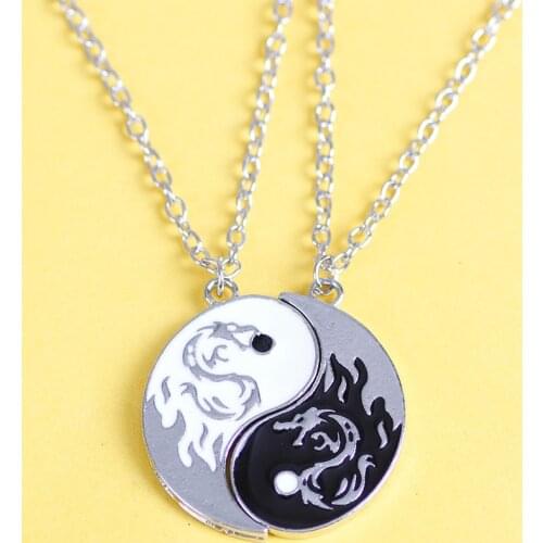 2-piece Best Friend Necklace Men And Women Alloy Pendant Fashion Ladies Collar Jewelry Alloy Tai Chi Accessories Gift