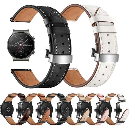 Butterfly Buckle Leather Strap For HUAWEI WATCH GT 2 Pro gt2pro Wrist Band Bracelet For HONOR Magic ES 20mm 22mm Belt Watchbands