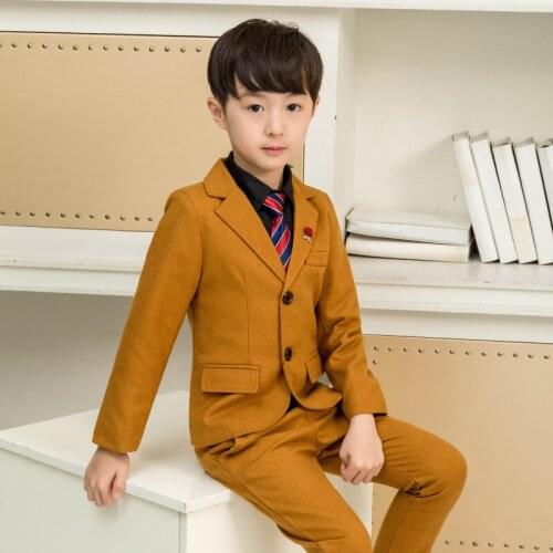 Flower Boys Formal Jacket + Pants+Tie 3PCS Suit School Kids Weddings Party Tuxedos Prince Boys Gentlemen Birthday Dress Costume