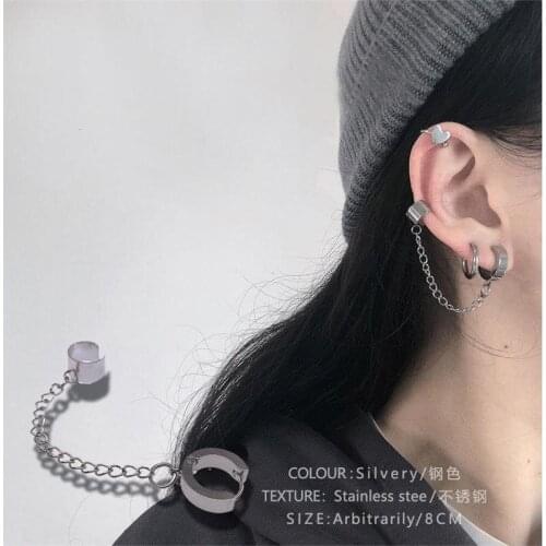 New Hip Pop Cool Chain Simple Tassel Simple Unique Ear Bone Clip Dangle Earrings For Women Jewelry Gifts Party
