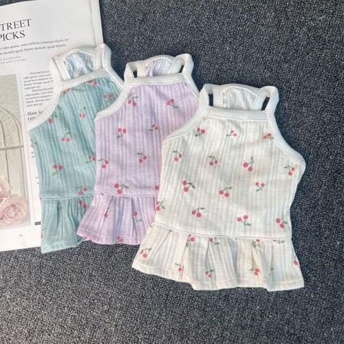 Cute Dog Dresses Summer Puppy Pet Clothes For Dog Sling Skirt Cherry Girl Dog Clothes Pet Dresses For Small Dog Costume Clothing
