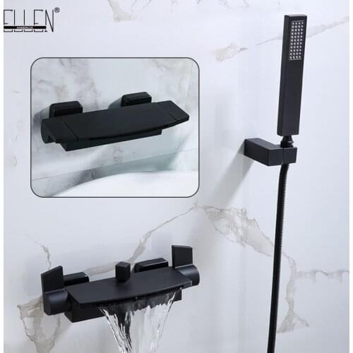 ELLEN Bathtub Faucets with Hand Shower Hot Cold Bath Shower Black Chrome Faucet Water Mixer Tap Crane ELS2017