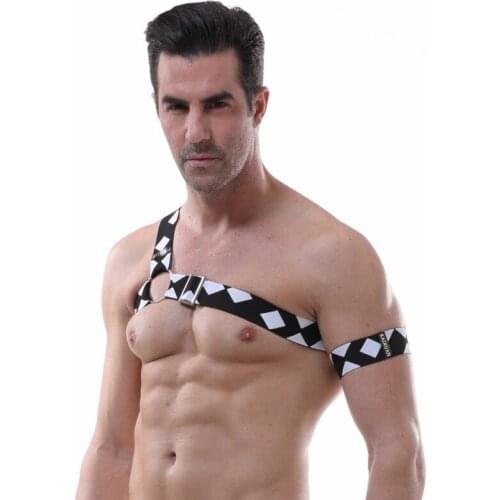 Sexy Body Harness One Shoulder Chest Belt Lingerie Men Elastic Straps Bondage Costumes Performance Costume Gay Bar wear