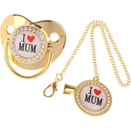 I Love MaMa Pacifier with Chain Clips Newborn Infant Food Grade Nipples For Baby Shower Gift