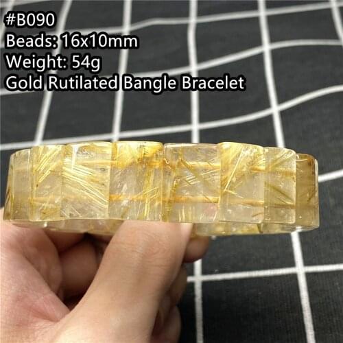 Top Natural Gold Rutilated Quartz Bracelet For Women Men Healing Wealth Luck Stone 16x10mm Beads Stretch Bangle Jewelry AAAAA