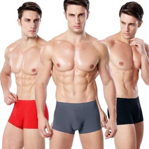 3pcs Seamless Men Boxers Luxury Silk Boxers Underwear Spandex 3D Crotch Boxer Nylon Underwear Shorts Slips