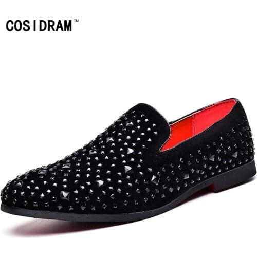 COSIDRAM Rivet PU Leather Slip On Men Shoes Spring Summer Men Casual Shoes Loafers For Male Footwear Plus Size 46 47 48 BRM-014