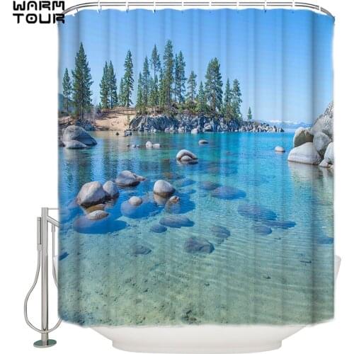 WARMTOUR Shower Curtain Clear Water Blue Sky Stone Waterproof Shower Curtain Bathroom Decor