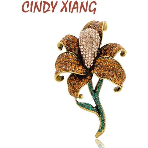 CINDY XIANG New Rhinestone Large Flower Brooches for Women Elegant Vintage Plant Pins Yellow Color Wedding Brooch High Qaulity