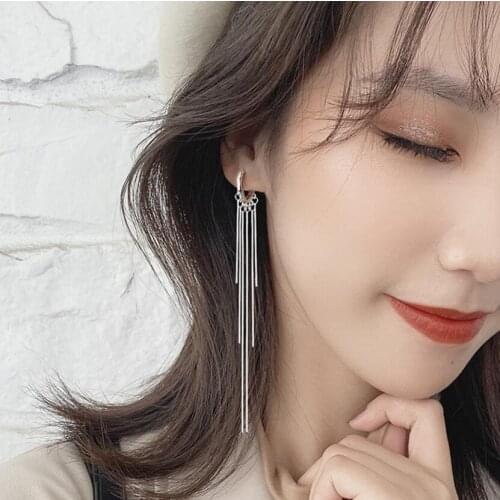 925 Sterling Silver Handmade Long Chain Tassel love Heart Hoop Earrings For Women oorbellen S-E1072