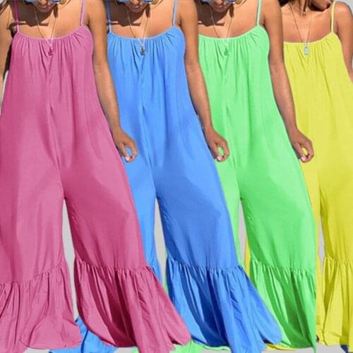 Plus Size Nightclub Style Womens Clothing Fashion Casual Sexy Sling V Neck Pocket Solid Color Loose Folds Long Flared Jumpsuit