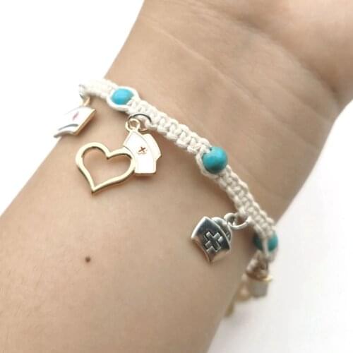 Bohemia Vintage Rope Syringe Chain Bracelet Nurse Hat Stethoscope Women First Aid Kit Bracelet Anklet Jewelry Party Wholesale