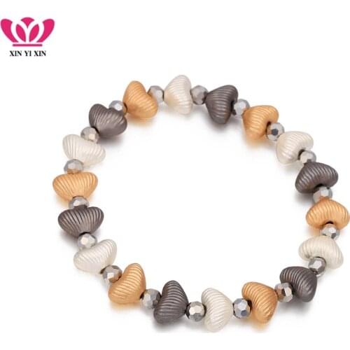 Gold Silver Color Heart Charms Strand Bracelets & Bangles Elastic Chain Crystal Beaded Bracelets for Women Gifts Jewelry 2021