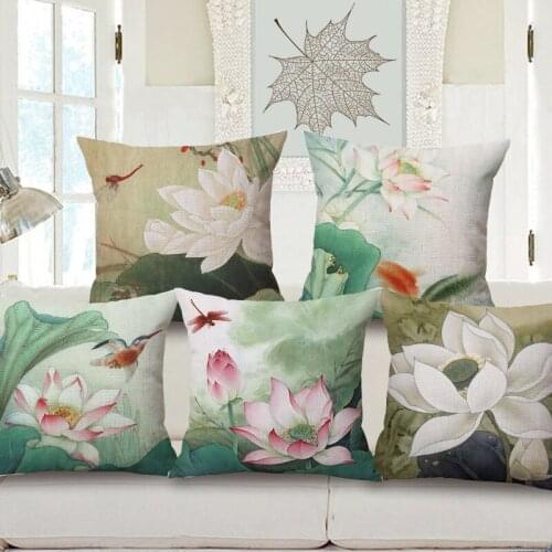 ZXZXOON Lotus Plant Decorative Throw Pillow Case Cover Polyester Cushion Cover For Sofa Home Capa De Almofadas 45x45cm