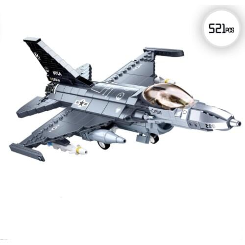 1:44 Military Series WW2 F16 Jet Multifunctional Fighter Pilot MOC Model Building Blocks Bricks Toys Gifts