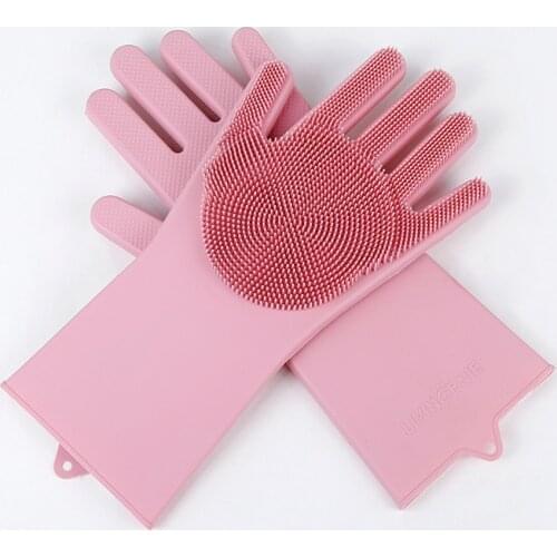 1 Pair Magic Silicone Rubber Dish Washing Gloves Eco-Friendly Scrubber Cleaning For Multipurpose Kitchen Bed Bathroom Hair Care