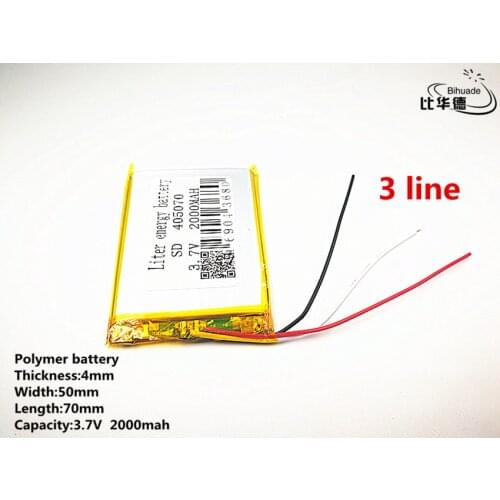 10pcs/lot 3 line Good Qulity 3.7V,2000mAH,405070 Polymer lithium ion / Li-ion battery for TOY,POWER BANK,GPS,mp3,mp4