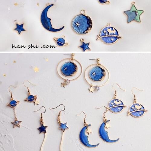 10pcs/lot Blue Moon Star Unvierse Starry Sky Diy Deisgn Enamel Charm for Jewelry Making Earring Bracelet or Necklace Charms