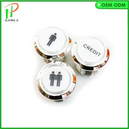 3pcs/set Credict 1 Player 2 players 12V 33mm Chrome plated LED Light Illuminated arcade Push Button With Micro Switch
