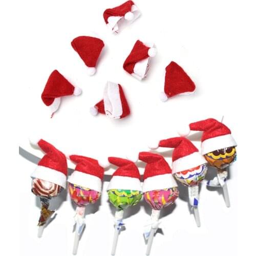 6pcs Mini Christmas Hat Santa Claus Hat Lollipop Top Topper Cover Hat For DIY Christmas Candy Santa Claus Hat Doll Crafts