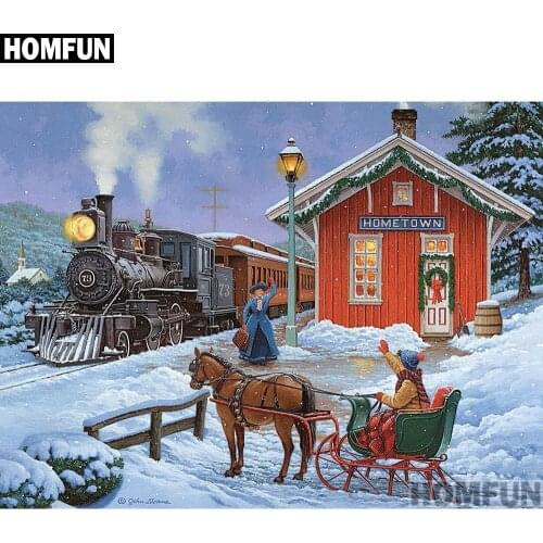 HOMFUN Full Square/Round Drill 5D DIY Diamond Painting "Christmas train home" 3D Embroidery Cross Stitch 5D Decor A00860