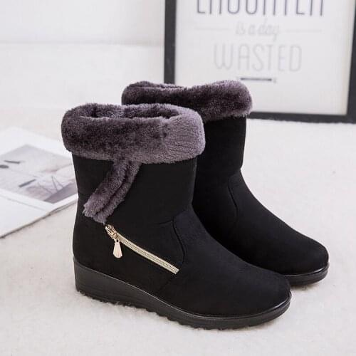 2021 Women Boots Warm Plush Ankle Snow Boots Winter Women Shoes Fashion Zipper Black Red Brown Plus Size Womens Winter Boots