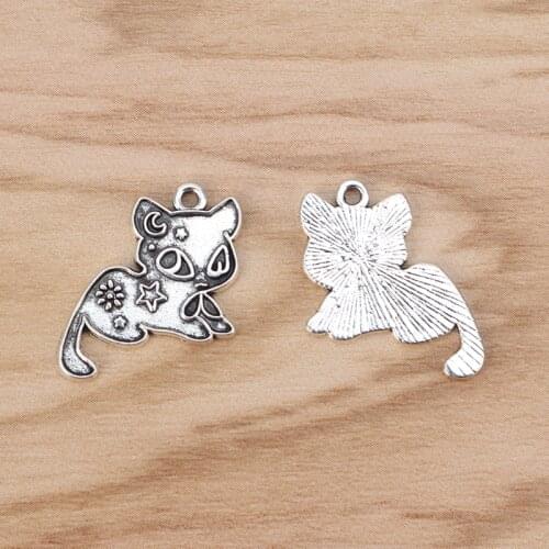 20 Pieces Cat Charms Pendants Beads for Necklace Bracelet Earring Jewellery Making Findings 20x18mm