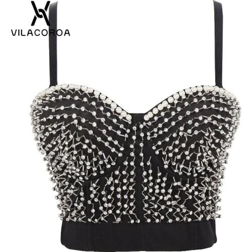 Black Beading Corset Tank Top Women Sexy Bustier Short Crop Top Vest Bodycon Party elasticity Camisole Female Streetwear Clothes
