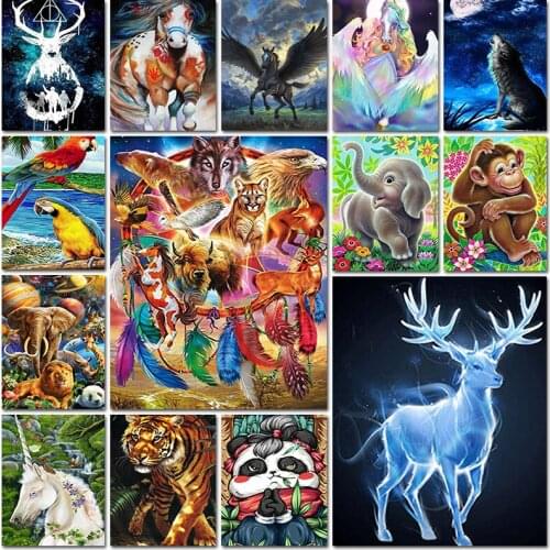 5d full square diamond painting Horse unicorn parrot wolf deer tiger lion animal flower embroidery art home decor Cross stitch
