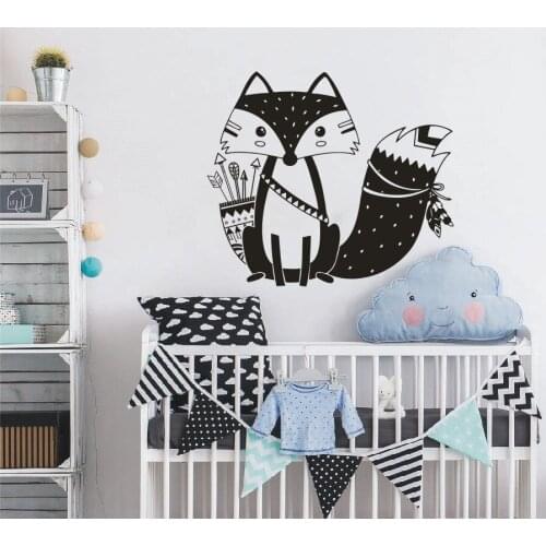Art Home Decor Nordic Style Tribal Fox Wall Decal Woodland Arrow Cute Triabl Fox Wall Sticker for Kids Nursery Room Decor A0001