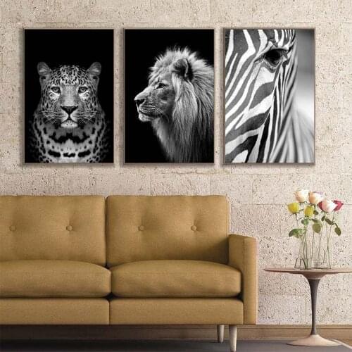 Animal Wall Art Canvas Painting Black White Zebra Lion Posters and Prints Nordic Decorative Picture for Living Room