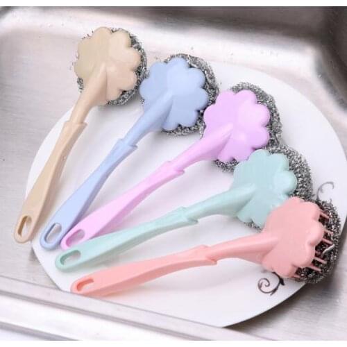 Long handle stainless steel wire ball brush to remove dirt cleaning brush kitchen pan brush