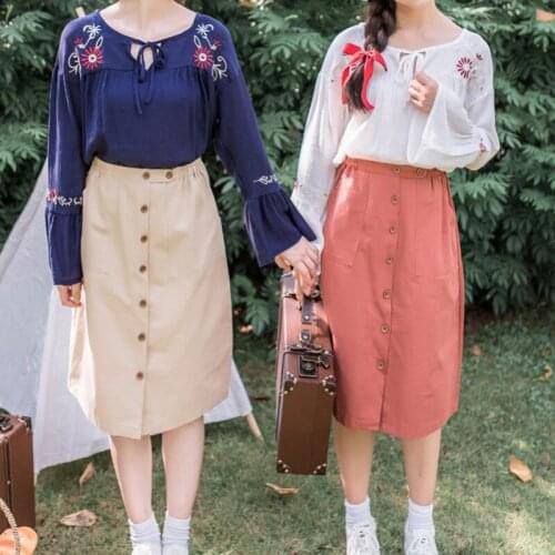 Fashion Harajuku Skirt Womens High Waist Solid Pleated Single Row Button Ladies Skirt Casual Elgant A Line Skirt Femme W4